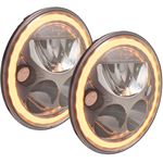 Pair Of 7 Round Amber Halo Vx Series Black Chrome Face Led Headlight W Low-High-Halo 2