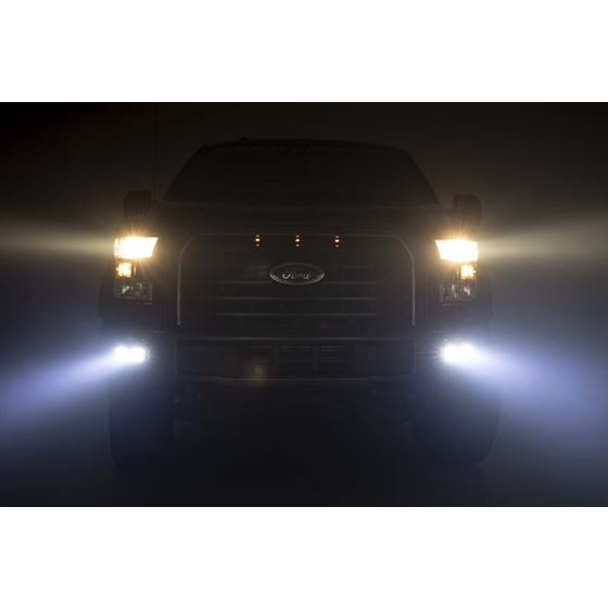 LED Light Kit Fog Mount Dual 2" Black Pairs Flood Ford F-150 (15-17) (70833) 4