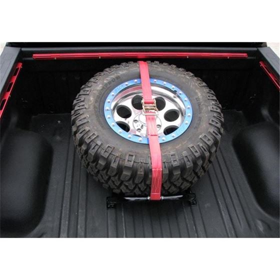 Gloss Black Bed Mounted Tire Carrier w Red Strap BM1TCRD 2