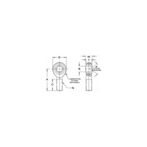 RSMXL8 Male Left Hand Rod End 5000 Bore x 5818 Thread 2