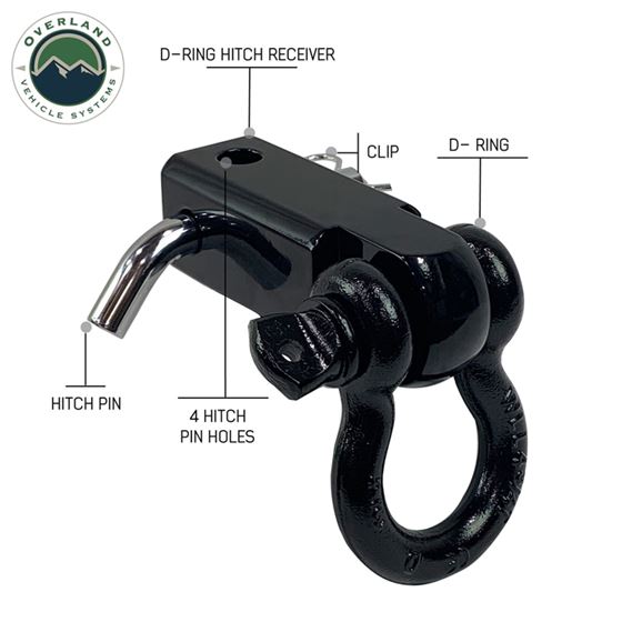 Receiver Mount Recovery Shackle 34 475 Ton With Dual Hole Black and Pin and Clip 2
