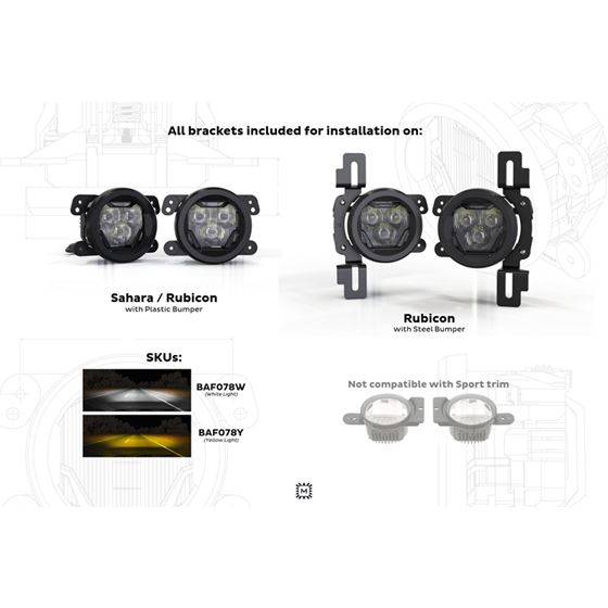 4Banger Fog Light Kit: JL/JT (2018+) (NCS/Wide/Yellow) (BAF078Y) 4