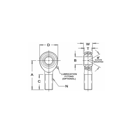 JMXL14T Teflon Male Left Hand Rod End 8750 Bore x 7814 Thread 2