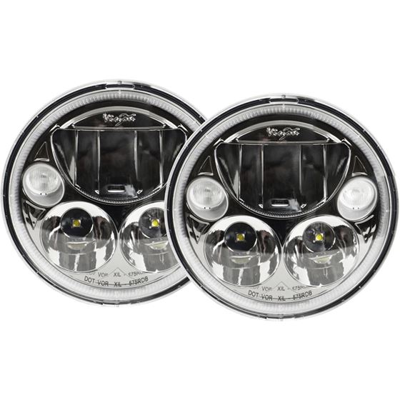 Kit Of Two Black Chrome Face 575 Round Vx Led Headlight W Low-High-Halo 2
