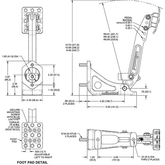 Floor Mount Clutch / Brake Pedal-Adjustable Ratio 2