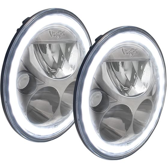 Pair Of 7 Round Vx Black Chrome Face Led Headlight W Low-High-Halo 2