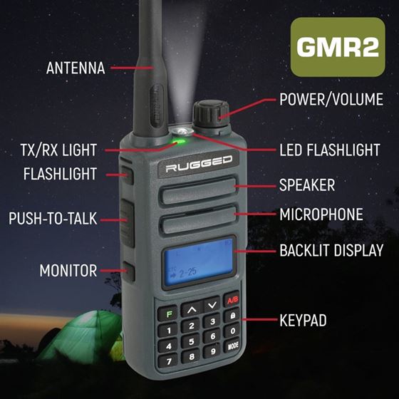 2 PACK - GMR2 Handheld GMRS FRS Radio pair - By Rugged Radios - Grey 2