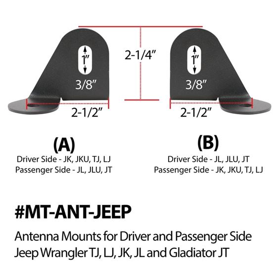 Antenna Mount (B) Passenger Side - JK JKU TJ LJ / Driver Side - JL JLU JT 2