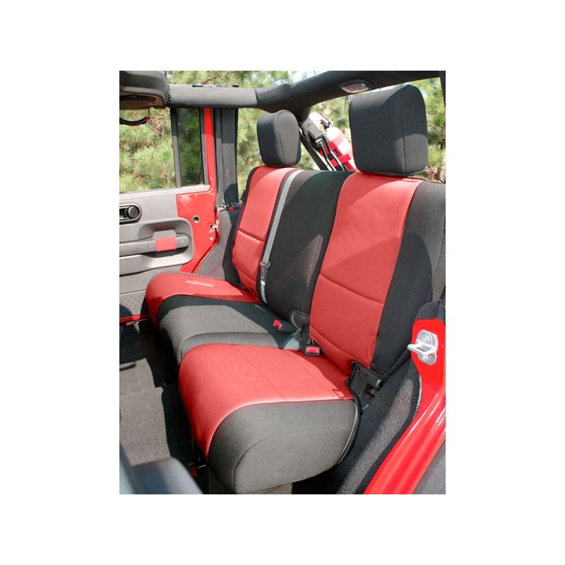 Neoprene Rear Seat Cover, Black/Red; 07-16 Jeep Wr