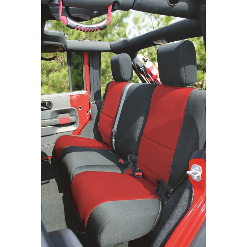 Neoprene Rear Seat Cover, Black/Red; 07-16 Jeep Wr