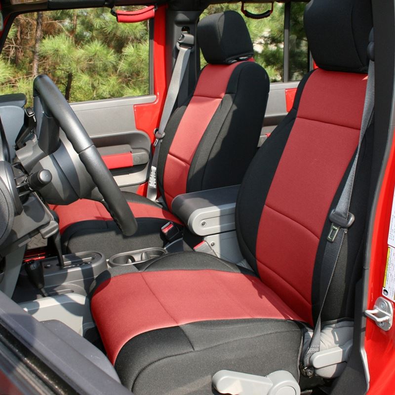 Seat Cover Kit, Black/Red; 07-10 Jeep Wrangler Unl
