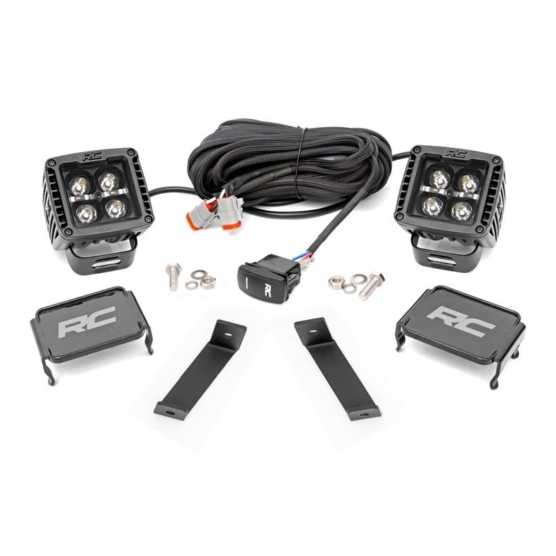 LED Light Kit Ditch Mount 2" Black Pair White